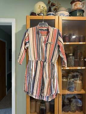 Speed Control New York Striped Cotton Blend Waist Tie Mini Dress Medium